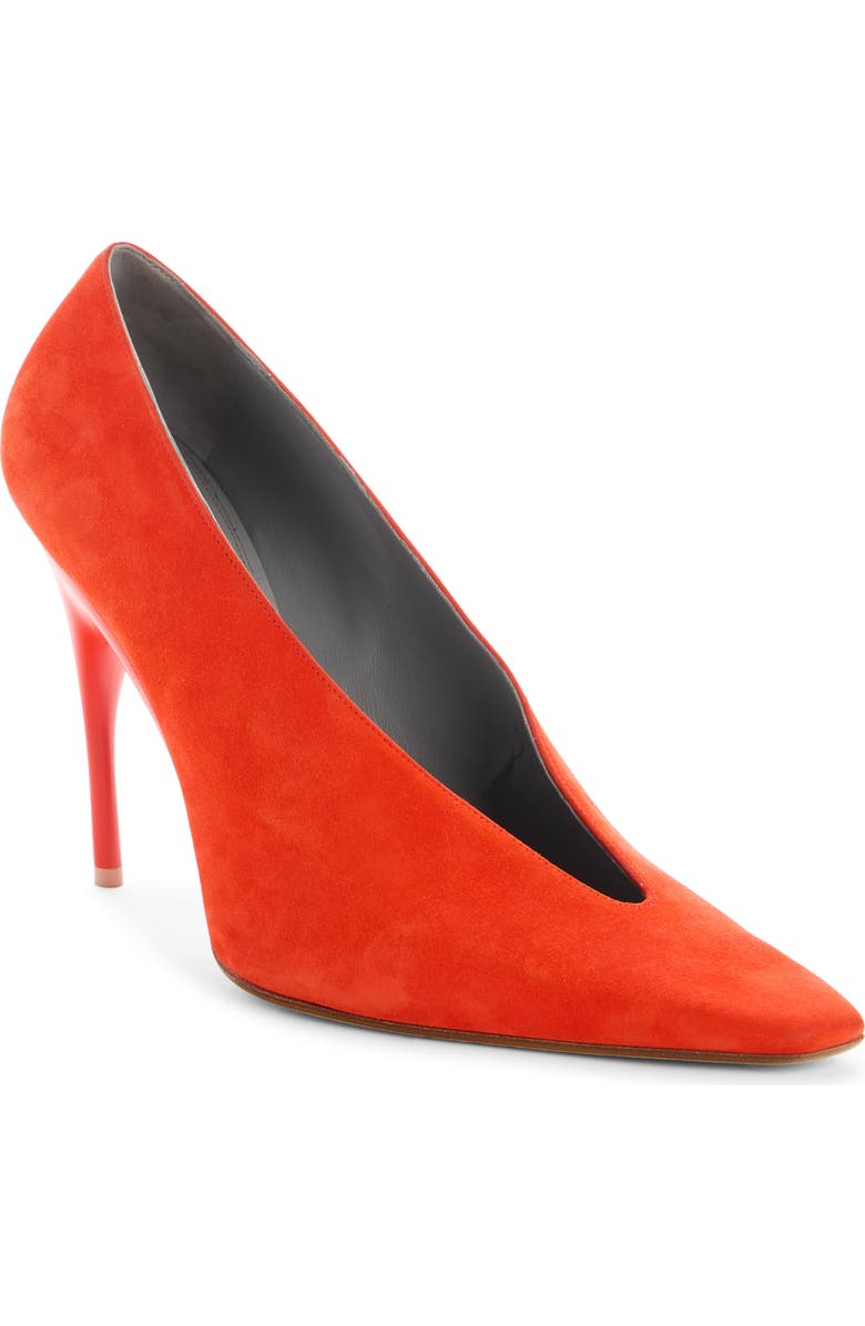 Balenciaga Duchesse Asymmetric Pointed Toe Pump, Main, color, Tangerine