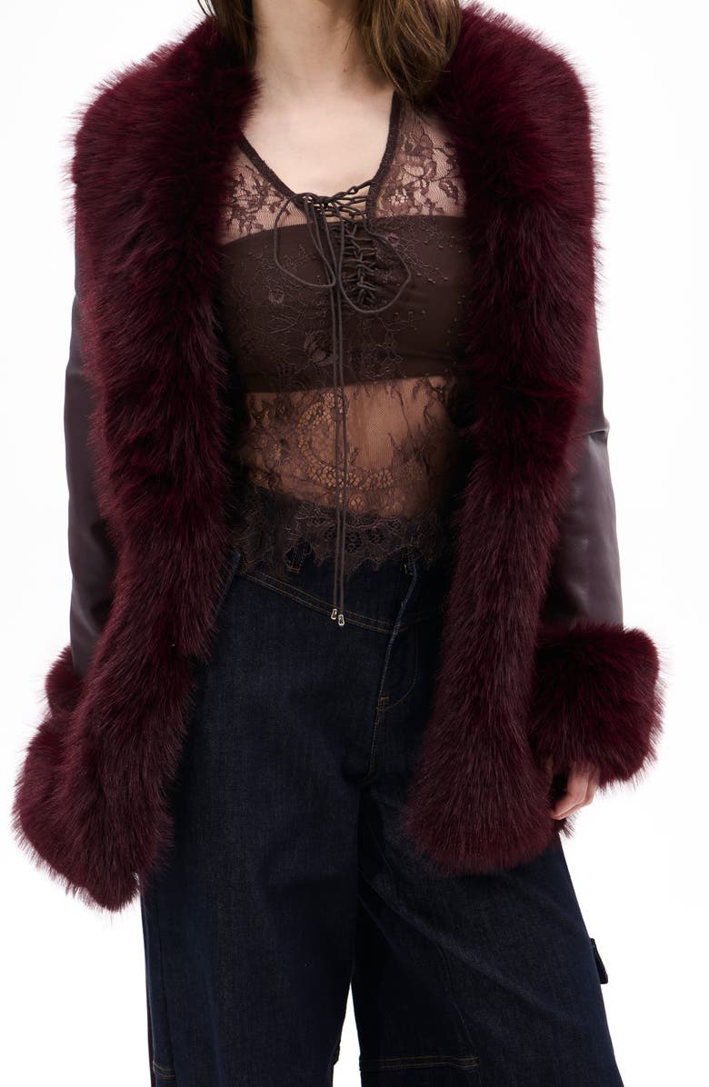 AZALEA WANG Kenzy Faux Leather & Faux Fur Coat, Main, color, 