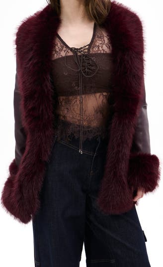 Kenzy Faux Leather & Faux Fur Coat