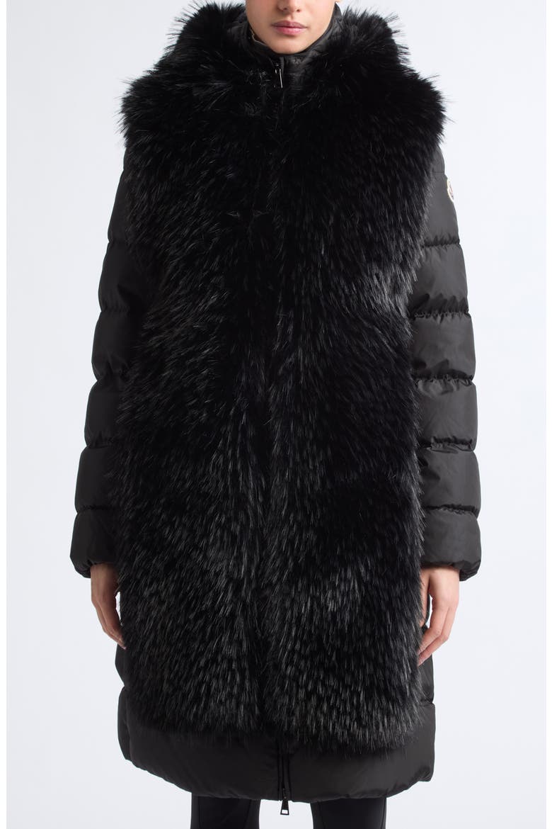 Textured Belted Faux Fur Bib, Main, color, BLACK