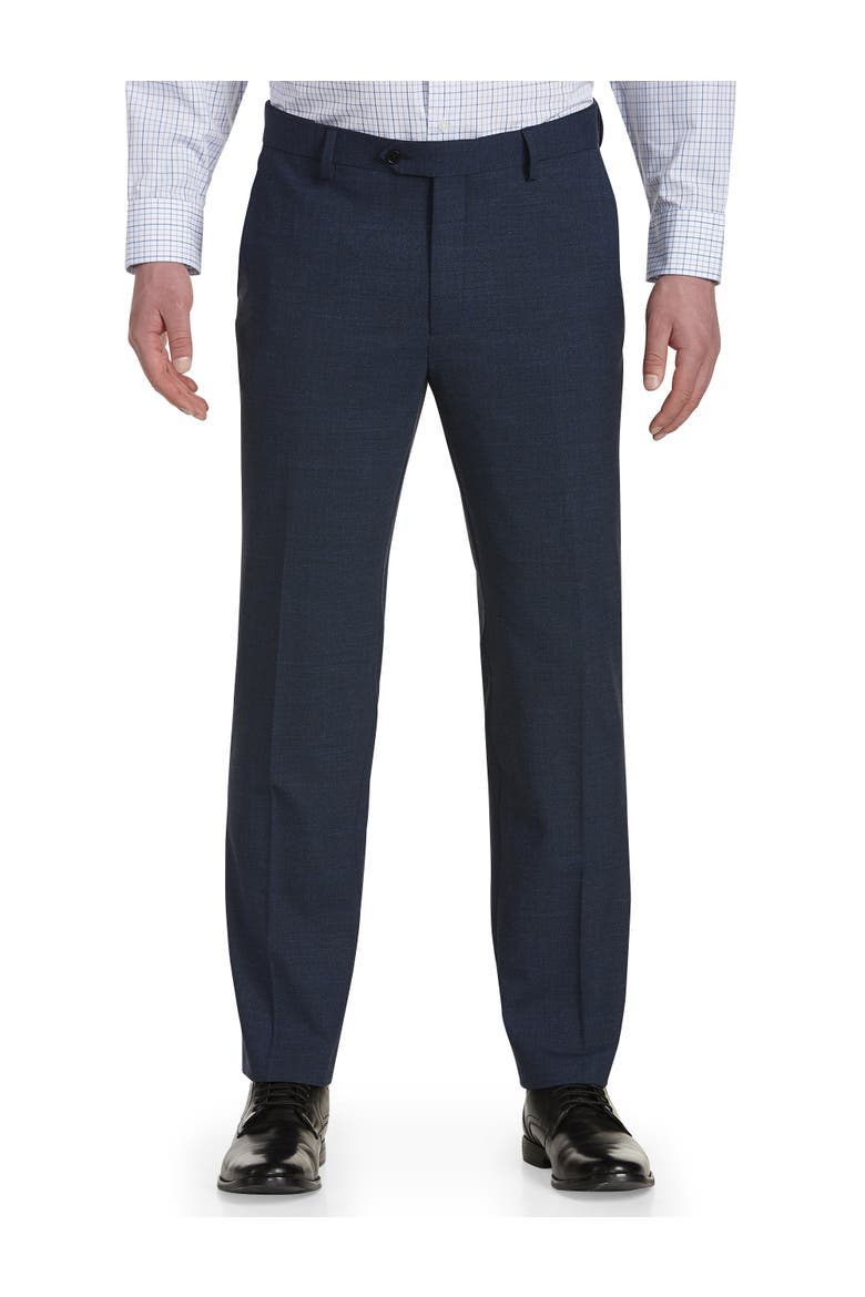 Performance Mélange Flat-Front Suit Pants, Main, color, BLUE