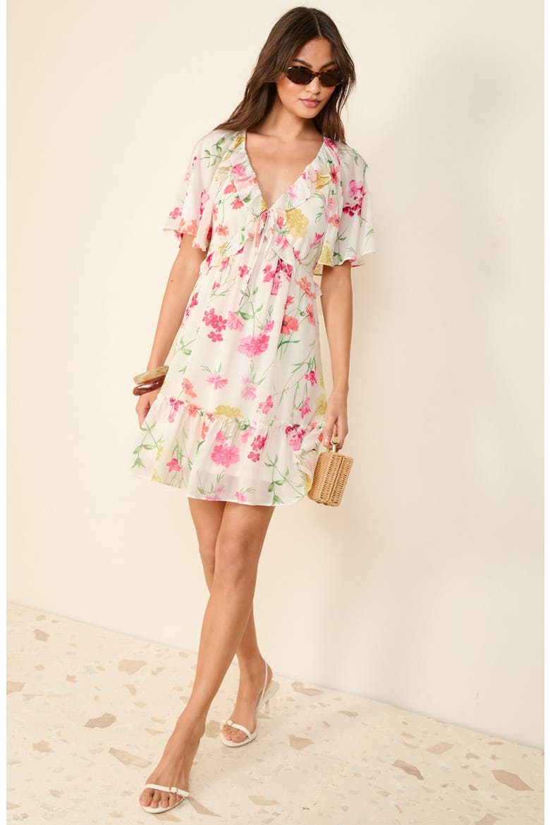 Floral Chiffon Minidress, Alternate, color, WHITE