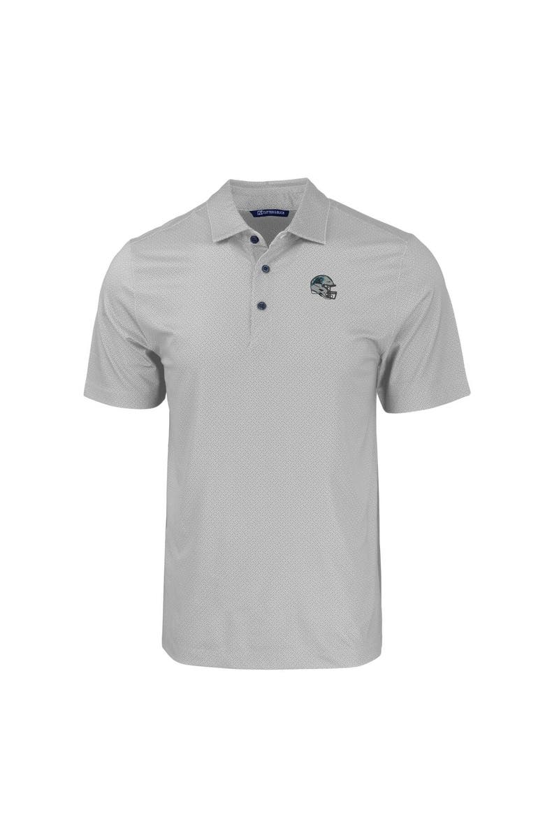 Cutter & Buck Men's Cutter & Buck  Gray Carolina Panthers Helmet Big & Tall Pike Eco Tonal Geo Print Stretch Recycled Polo, Alternate, color, 
