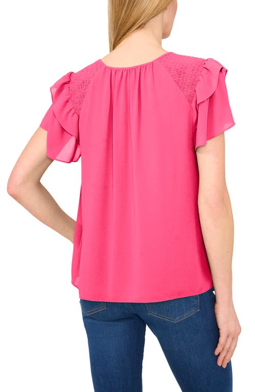 Cece Tie Neck Flutter Sleeve Top In Pink