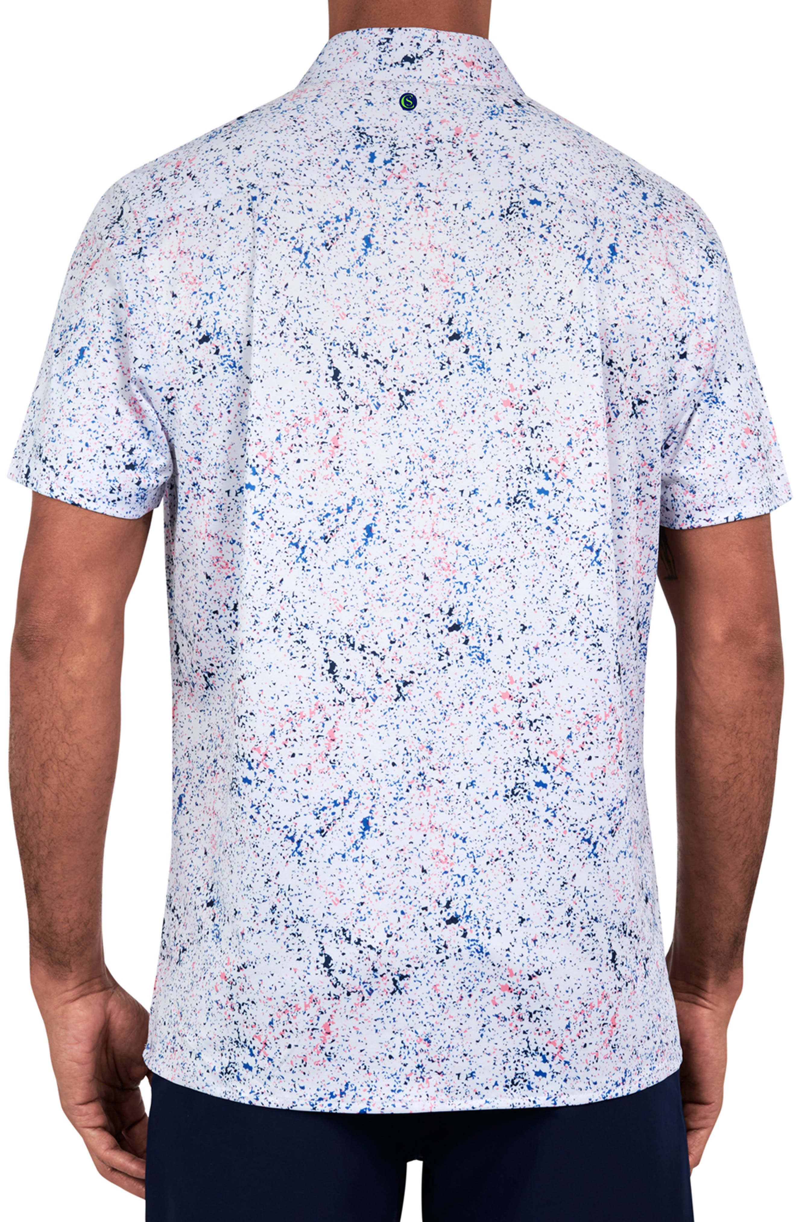 Regular Fit Splatter Print Recycled Performance Golf Button-Down Shirt - image 2