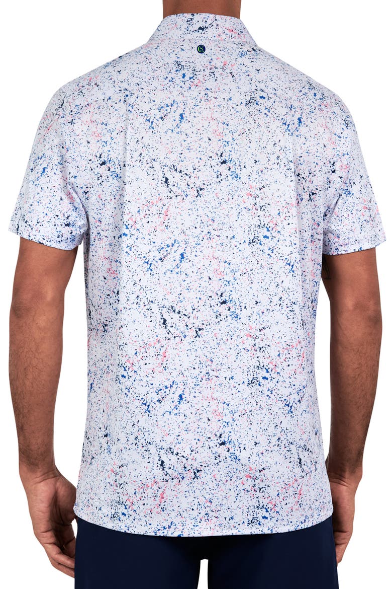 Regular Fit Splatter Print Recycled Performance Golf Button-Down Shirt, Alternate, color, WHITE
