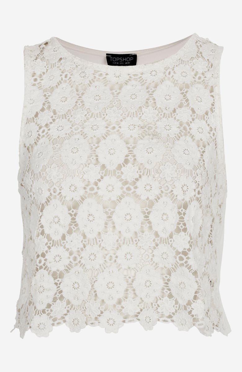 Topshop Crop Doily Lace Top, Main, color,