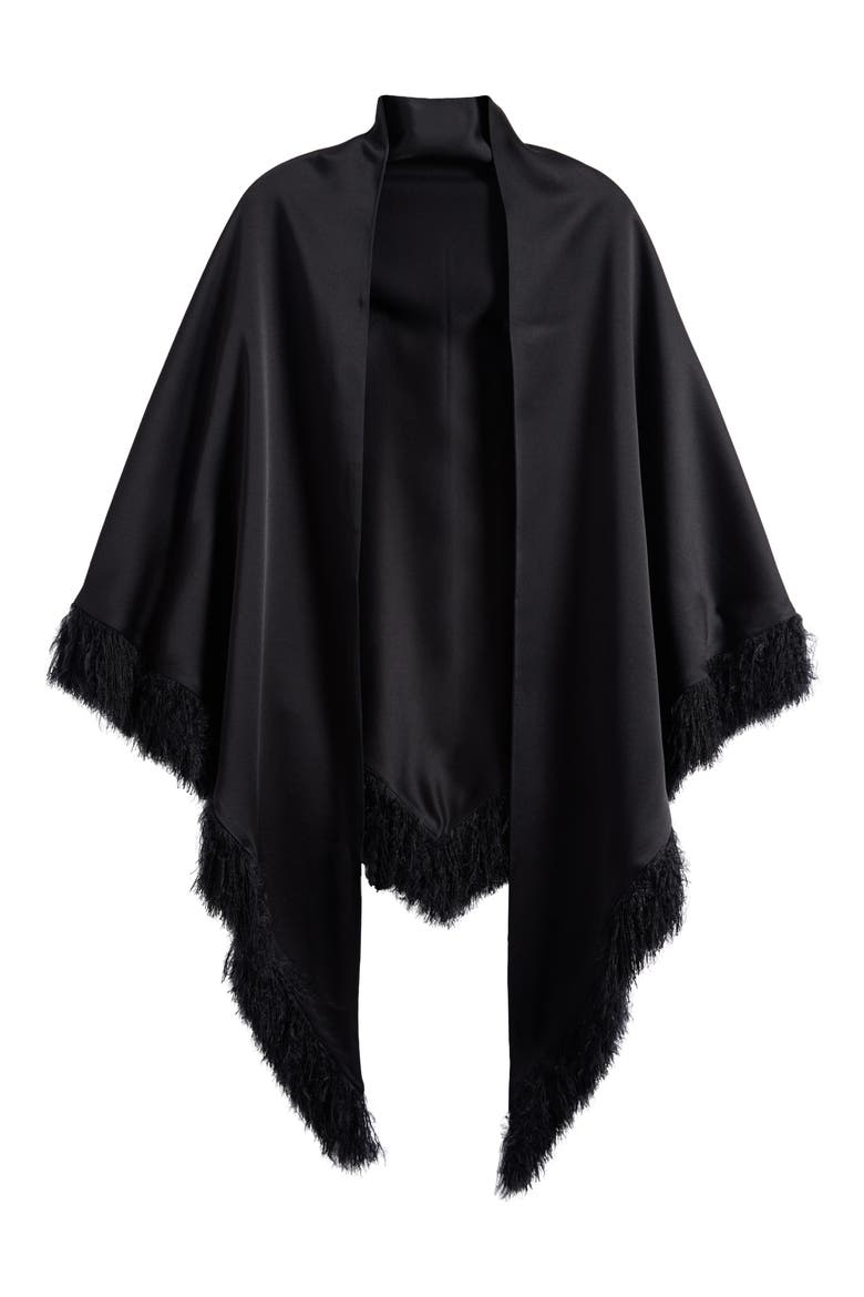 Charmeuse Satin Triangle Fringe Scarf, Alternate, color, BLACK