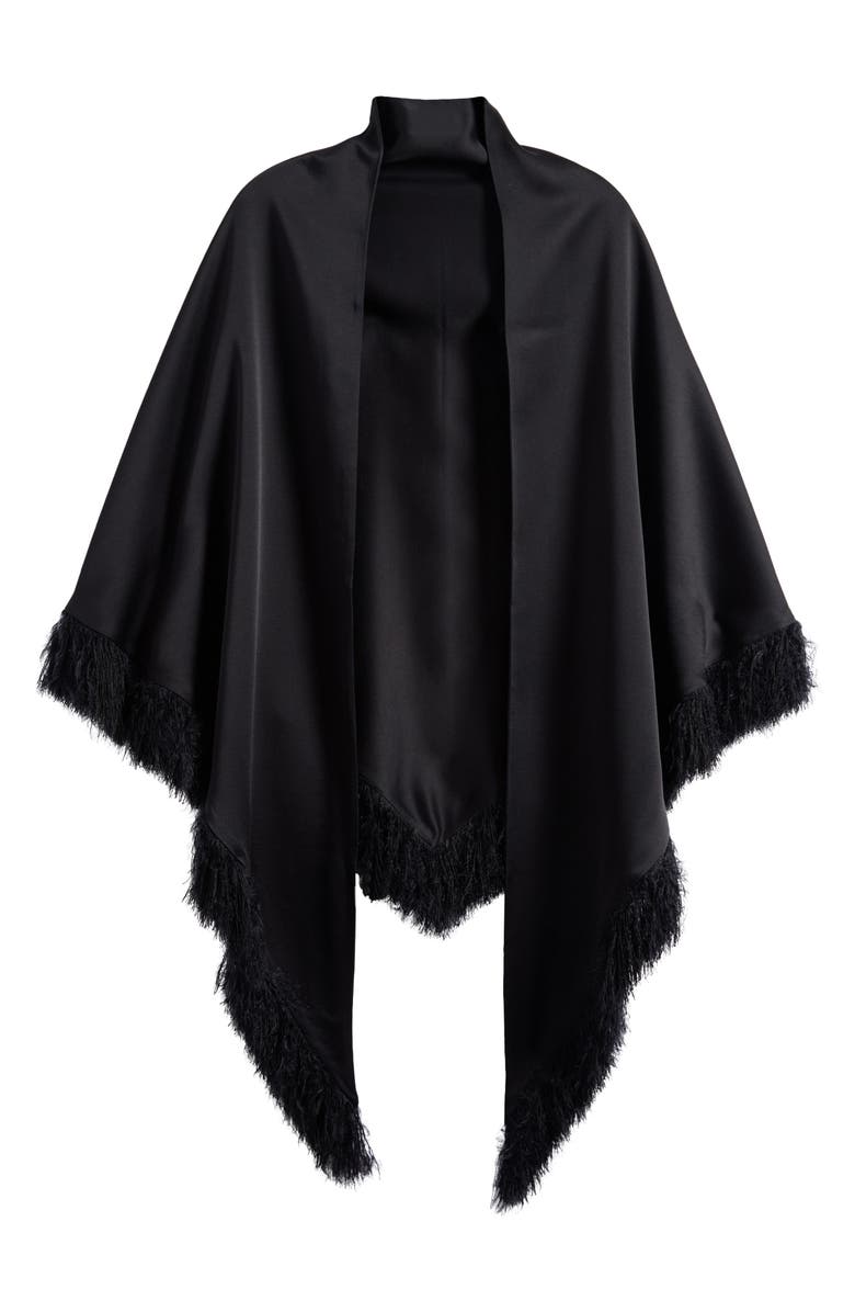 TOTEME Charmeuse Satin Triangle Fringe Scarf, Alternate, color, Black