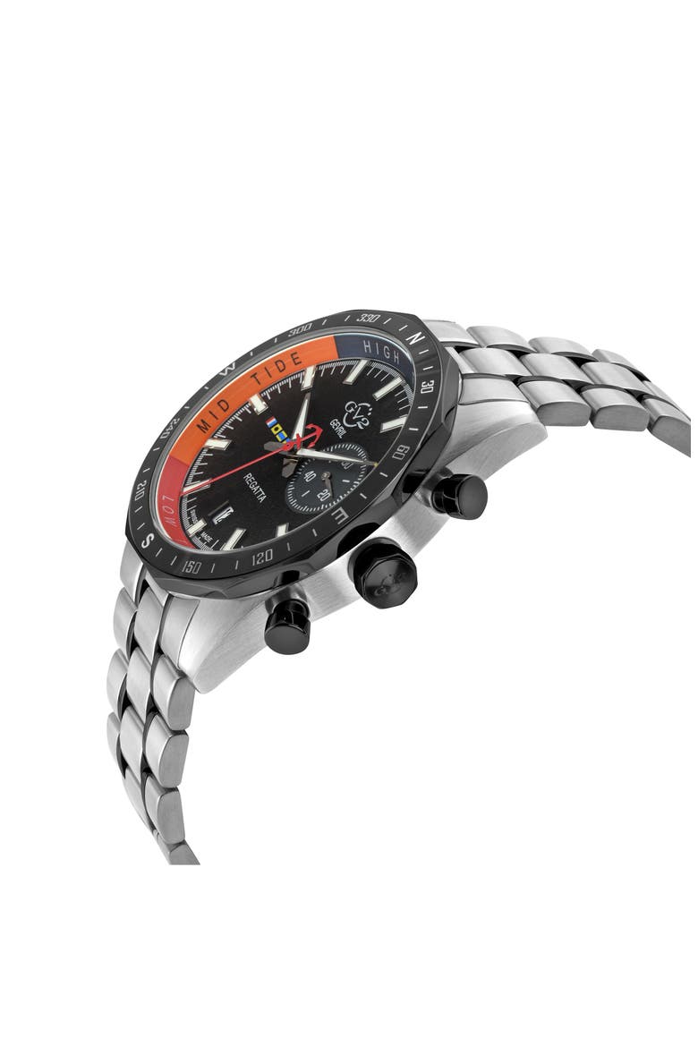 Regatta Stainless Steel Swiss Quartz Bracelet Watch, 42mm, Alternate, color, TWO TONED SS / BLACK