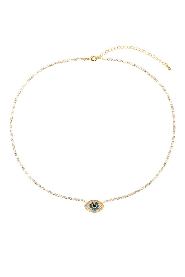 Riley Cubic Zirconia Evil Eye Pendant Tennis Necklace, Main, color, GOLD