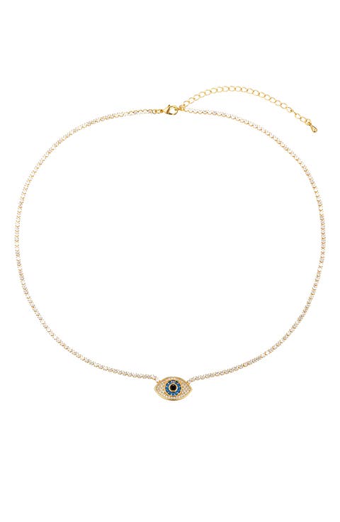 Riley Cubic Zirconia Evil Eye Pendant Tennis Necklace