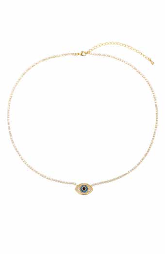 Riley Cubic Zirconia Evil Eye Pendant Tennis Necklace
