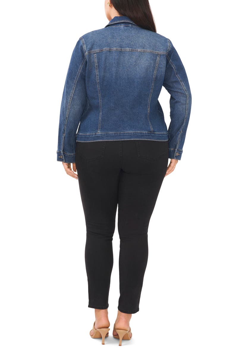 Vince Camuto Cotton Denim Trucker Jacket, Alternate, color, Mid Indigo