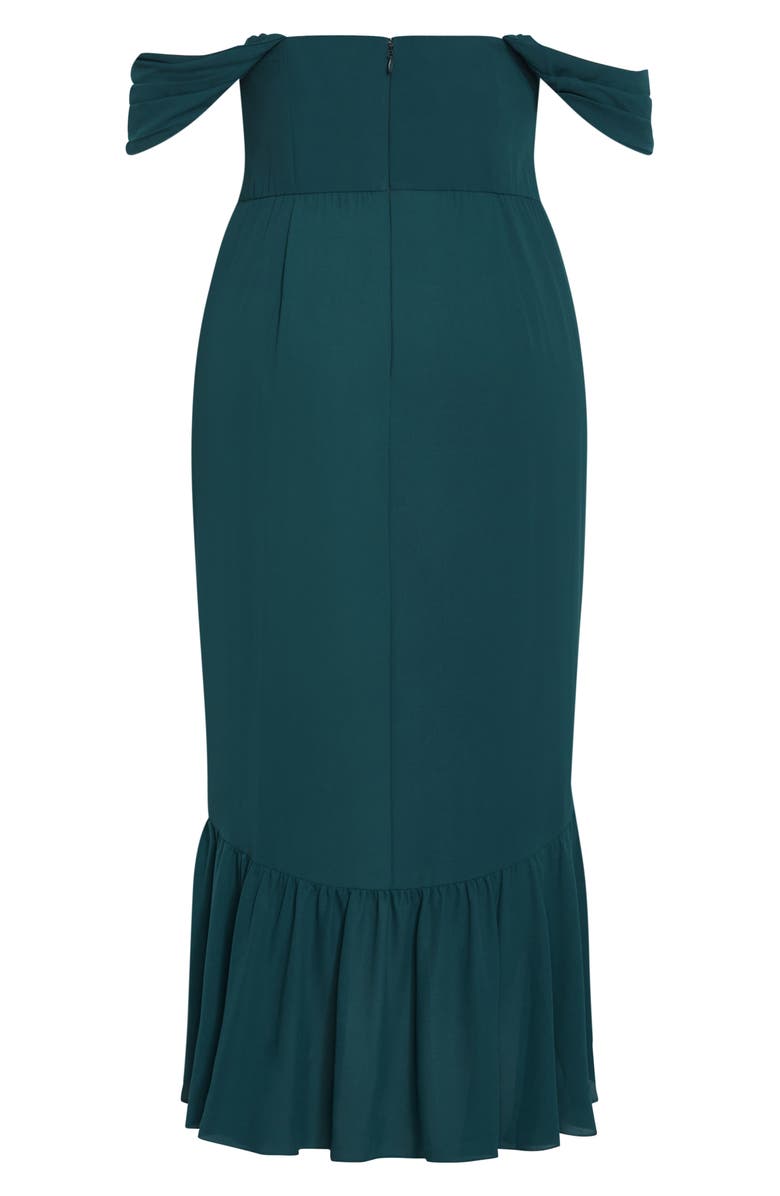 City Chic Rosabella Off the Shoulder Maxi Dress, Alternate, color, Emerald