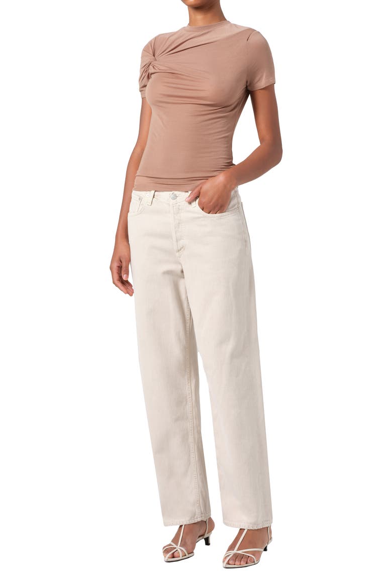 Lissa Twist Front T-Shirt, Alternate, color, MOTH (BROWNISH TAN)