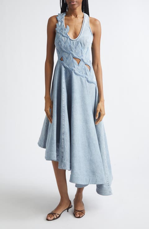 Alchemy Cutout Appliqué Asymmetric Denim Dress