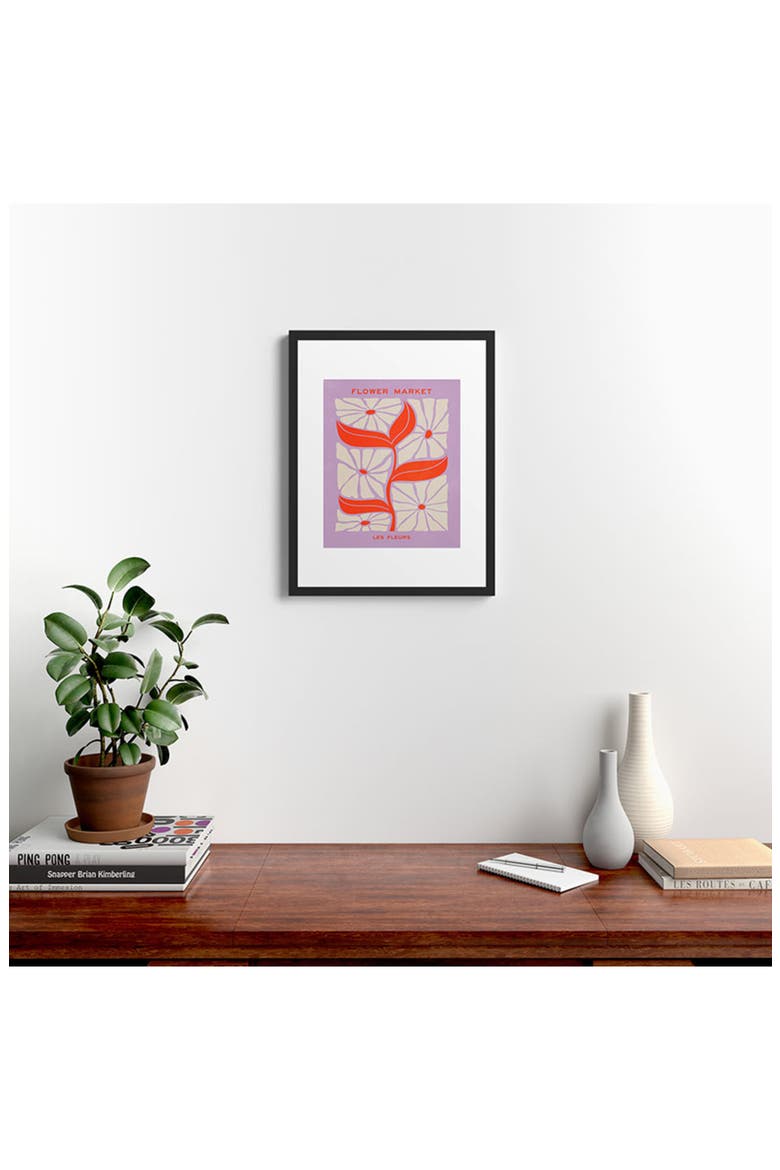 'Plum Flamingo Les Fleurs' by Ayeyokp Framed Wall Art, Alternate, color, PURPLE