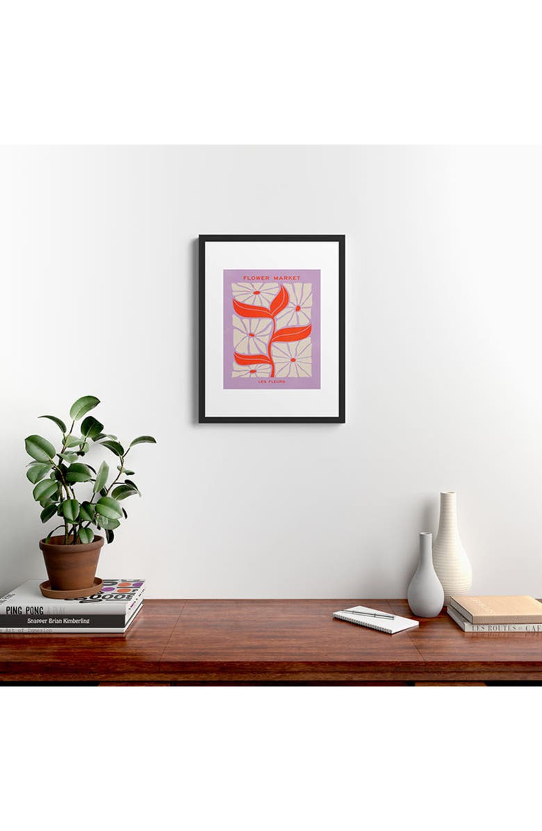 Deny Designs 'Plum Flamingo Les Fleurs' by Ayeyokp Framed Wall Art, Alternate, color, Purple
