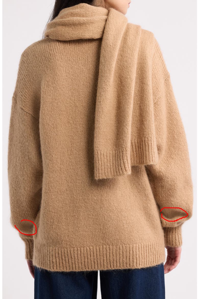 V-Neck Sweater & Scarf Set, Alternate, color, CAMEL BEIGE