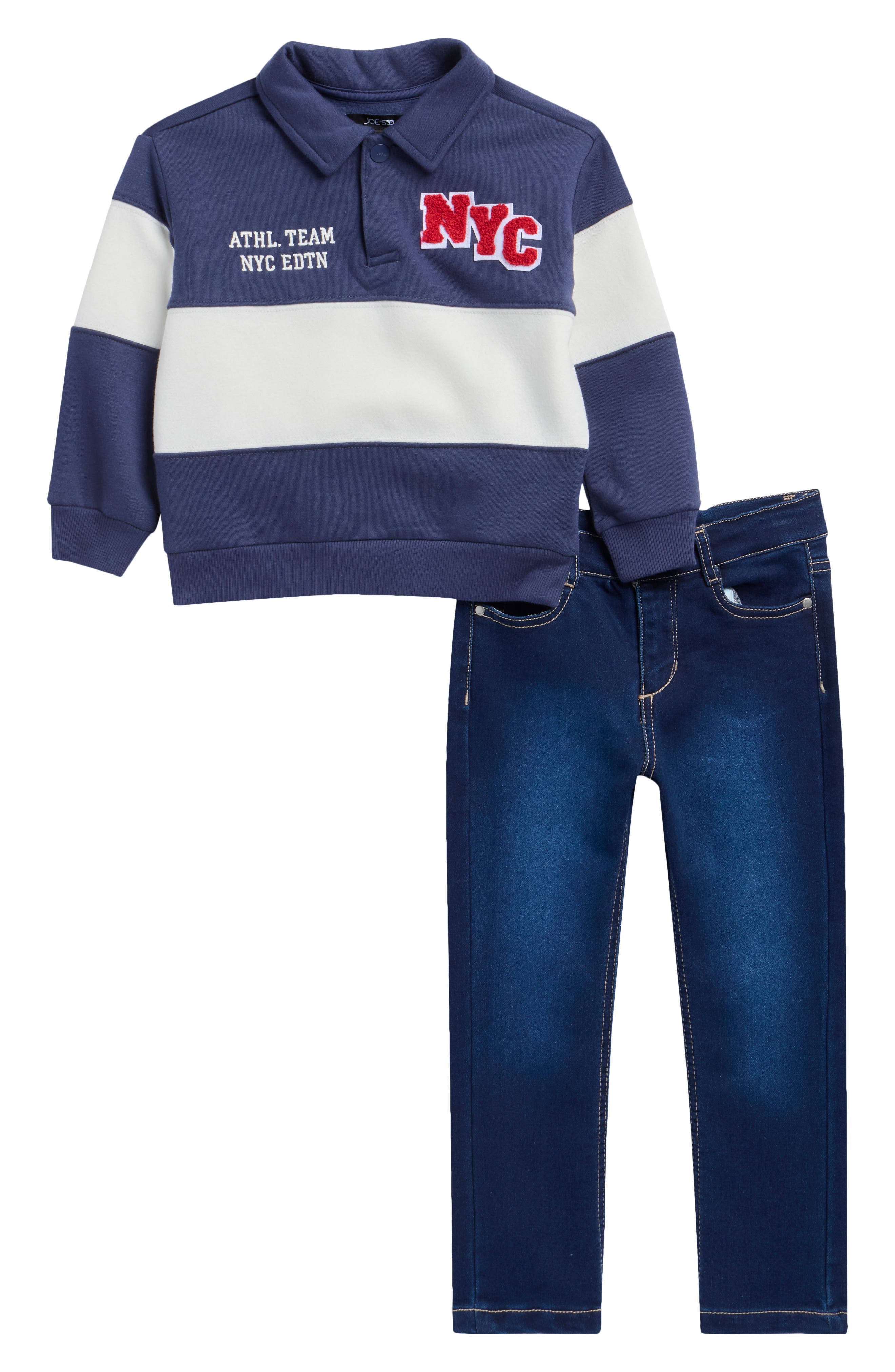 Kids' Long Sleeve Fleece Polo & Straight Leg Jeans Set
