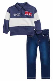 Kids' Long Sleeve Fleece Polo & Straight Leg Jeans Set