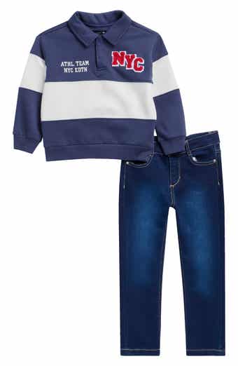 Kids' Long Sleeve Fleece Polo & Straight Leg Jeans Set