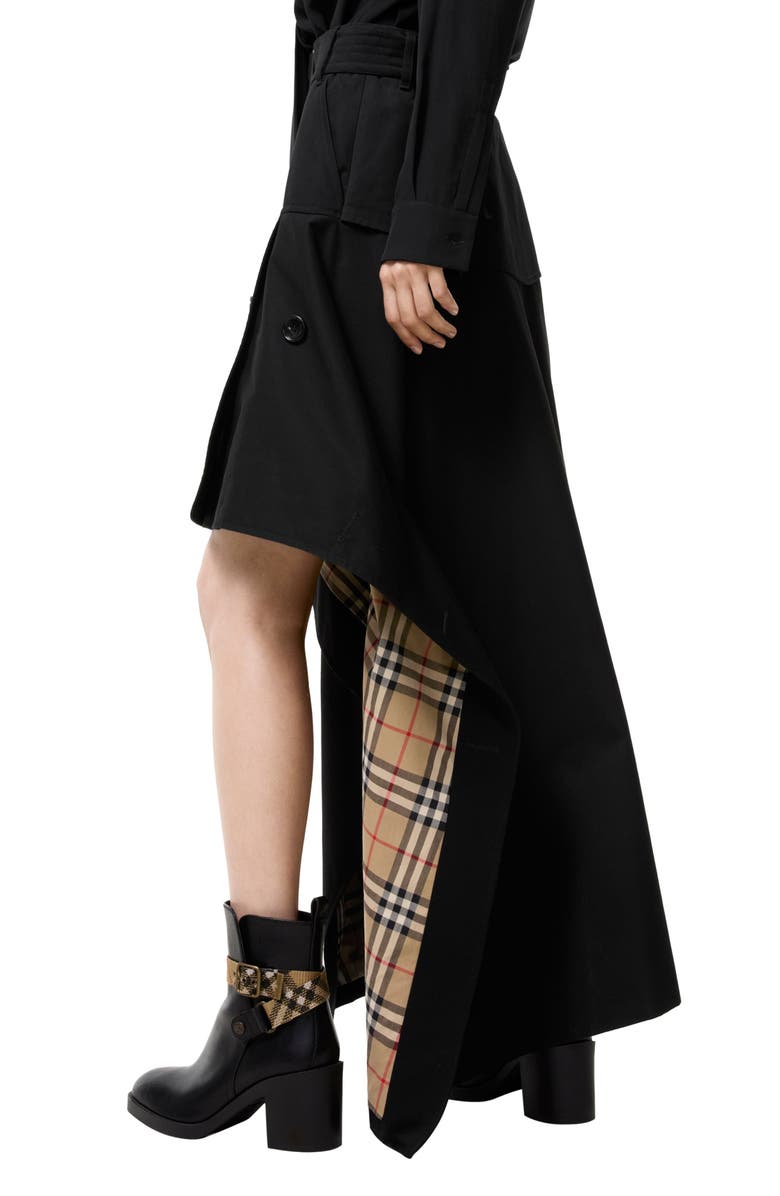Burberry Heather Asymmetric Cotton Gabardine Trench Skirt, Alternate, color, Black