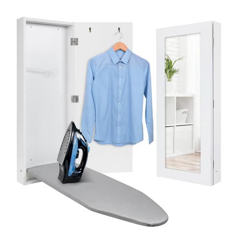Ironing Board, Wall Mounted Ironing Board Cabinet with Right Side Door & Mirror