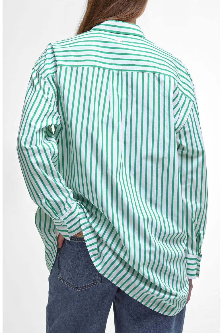 Nicola Stripe Cotton Button-Up Tunic, Alternate, color, WHITE/ KELLY GREEN