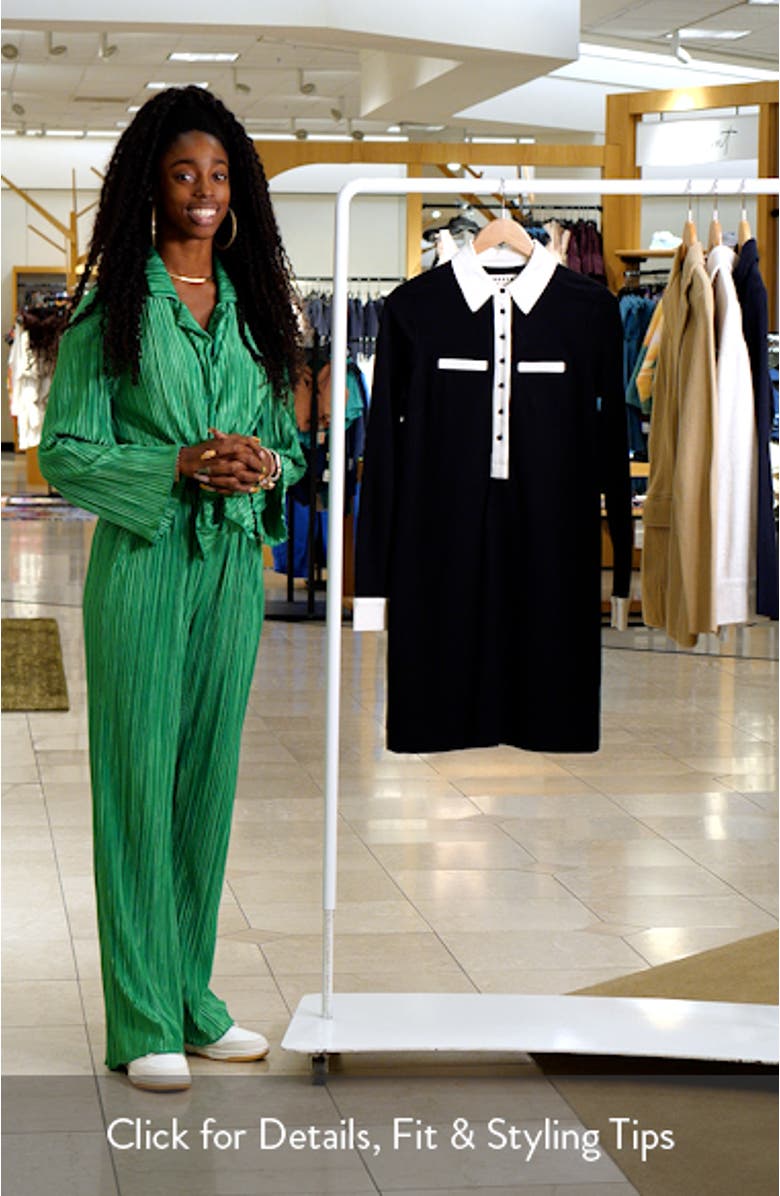 Contrast Placket Long Sleeve Ponte Knit Shirtdress, sales video thumbnail