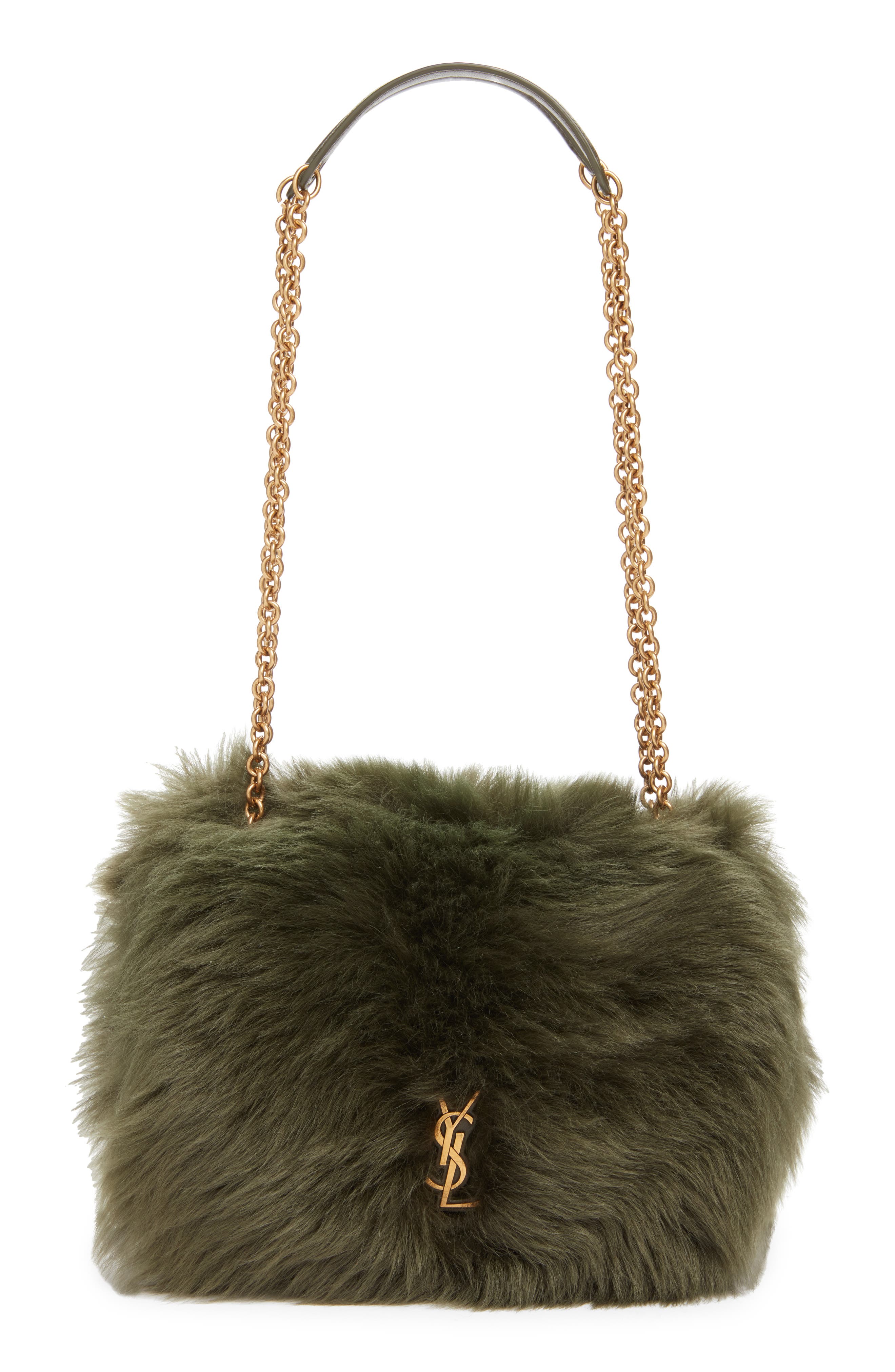 Saint Laurent Mini Jamie 4.3 Faux Fur Shoulder Bag, Main, color, Dark Olive