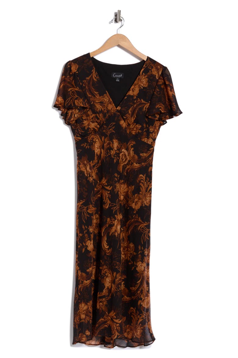 Floral Flutter Sleeve Chiffon Dress, Alternate, color, SPICE