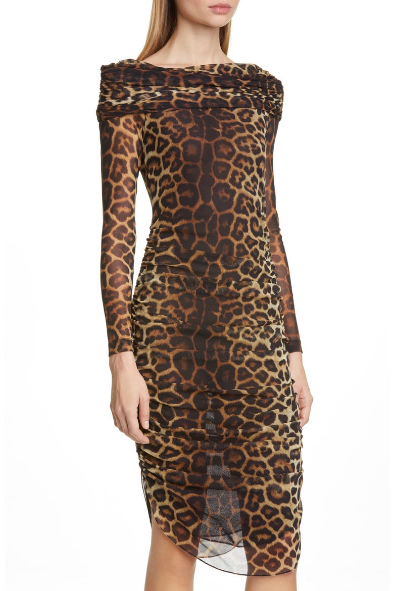 Leopard Print Long Sleeve Cocktail Dress, Alternate, color, LEOPARD PRINT
