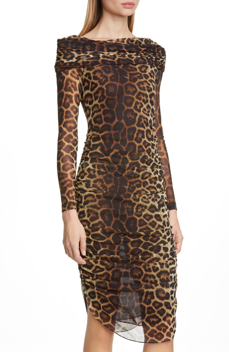 Christian Siriano Leopard Print Long Sleeve Cocktail Dress, Alternate, color, 