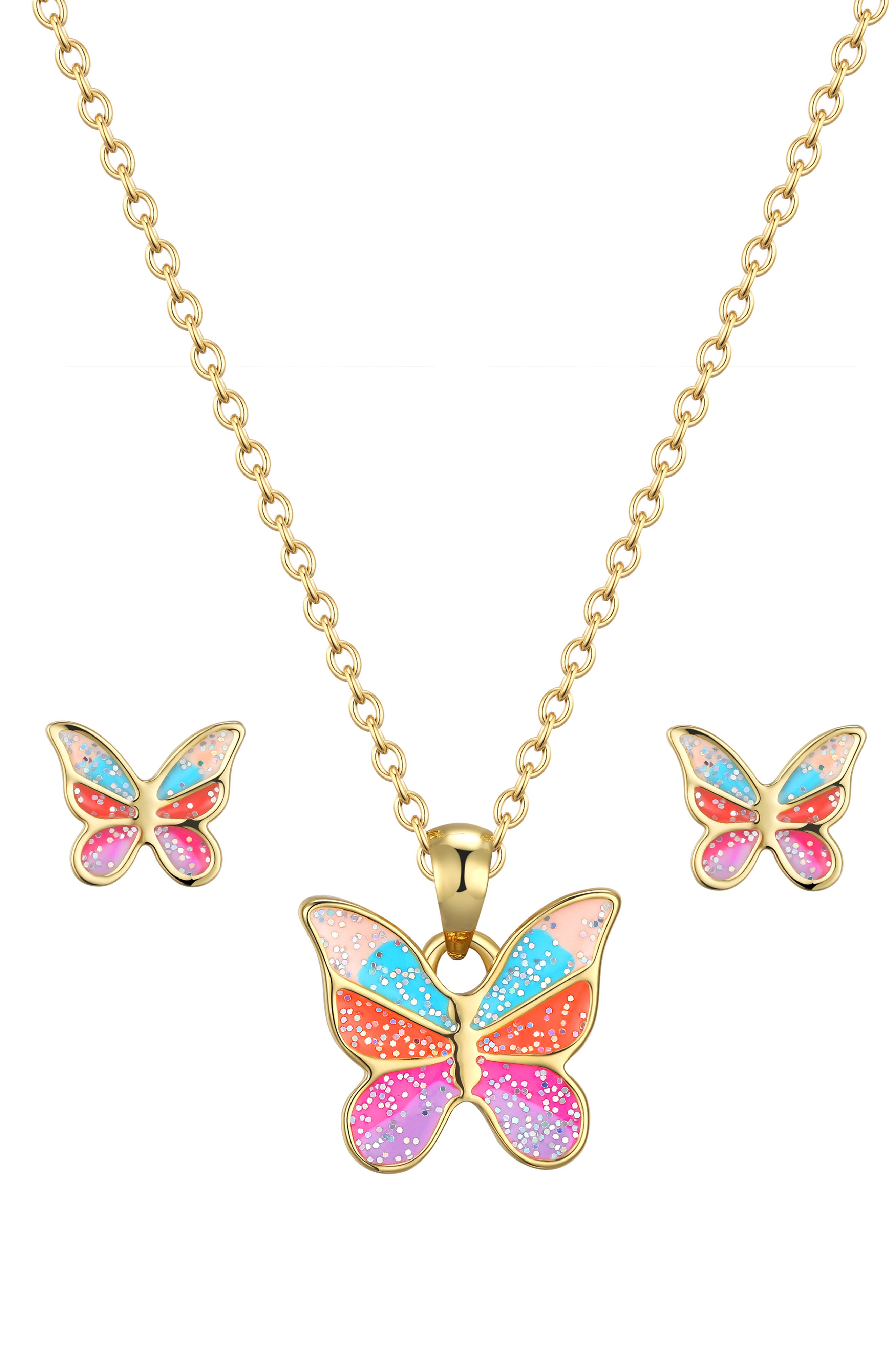 Lily Nily Kids' Glitter Butterfly Necklace & Stud Earrings Set in Gold 