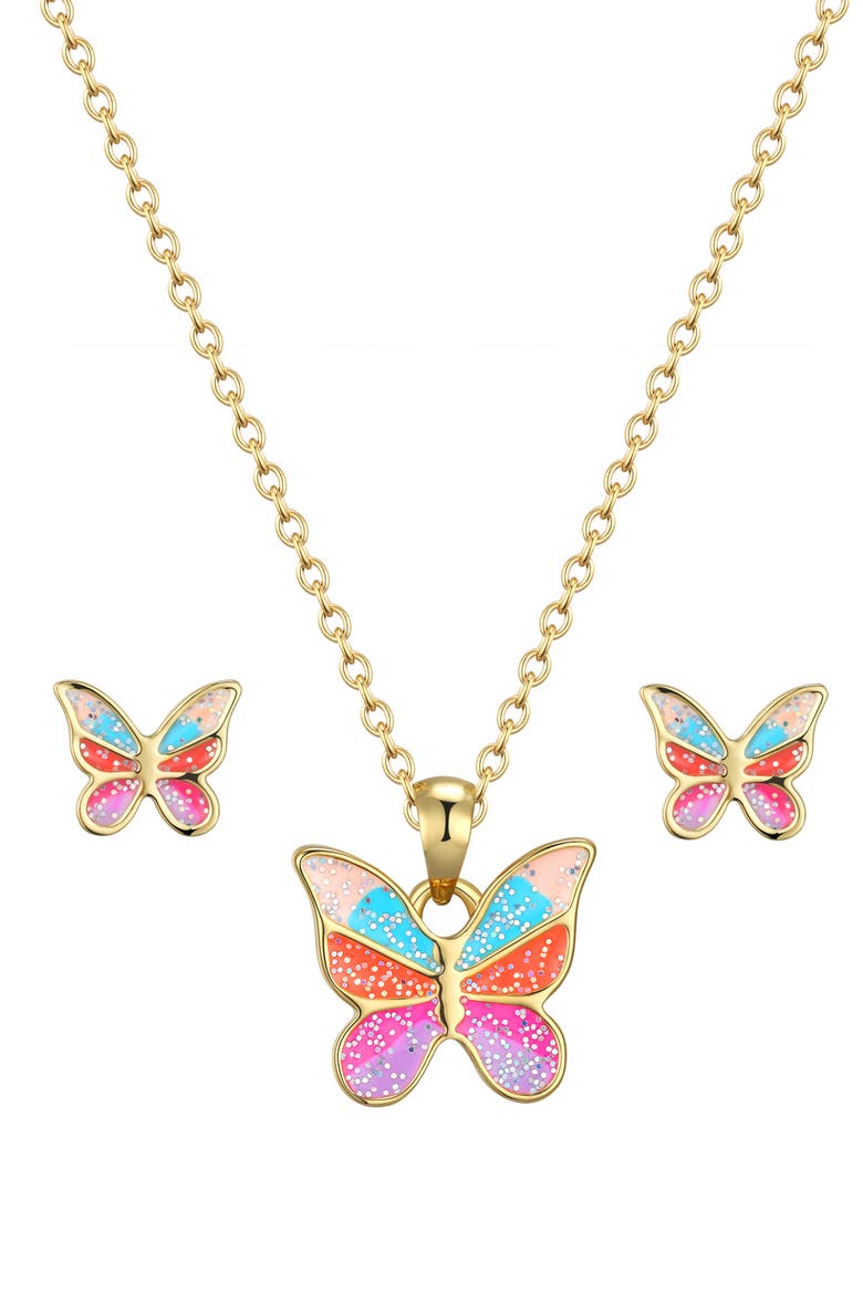 Kids' Glitter Butterfly Necklace & Stud Earrings Set, Main, color, GOLD