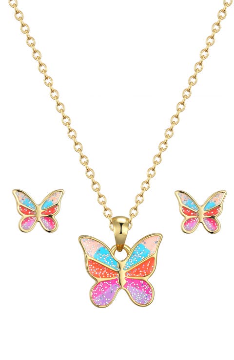 Kids' Glitter Butterfly Necklace & Stud Earrings Set