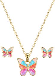 Lily Nily Kids' Glitter Butterfly Necklace & Stud Earrings Set