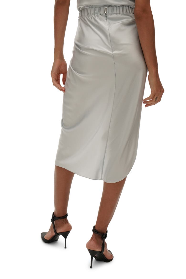 Ruched Stretch Silk Skirt, Alternate, color, ASH BLUE