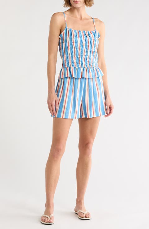 Stripe Linen Blend Strappy Camisole & Shorts Set