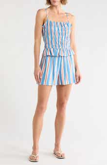 Current/Elliott Stripe Linen Blend Strappy Camisole & Shorts Set