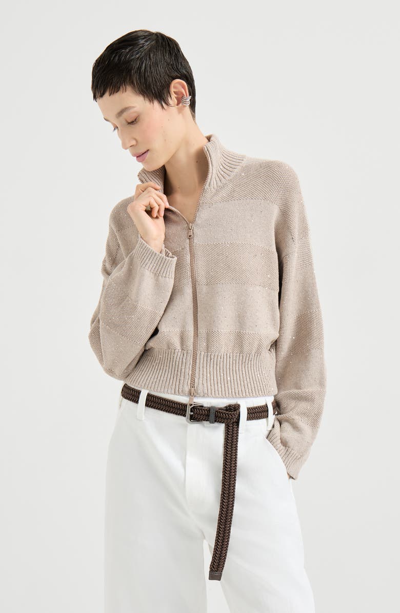 Brunello Cucinelli Cardigan with dazzling stripes, Alternate, color, Desert