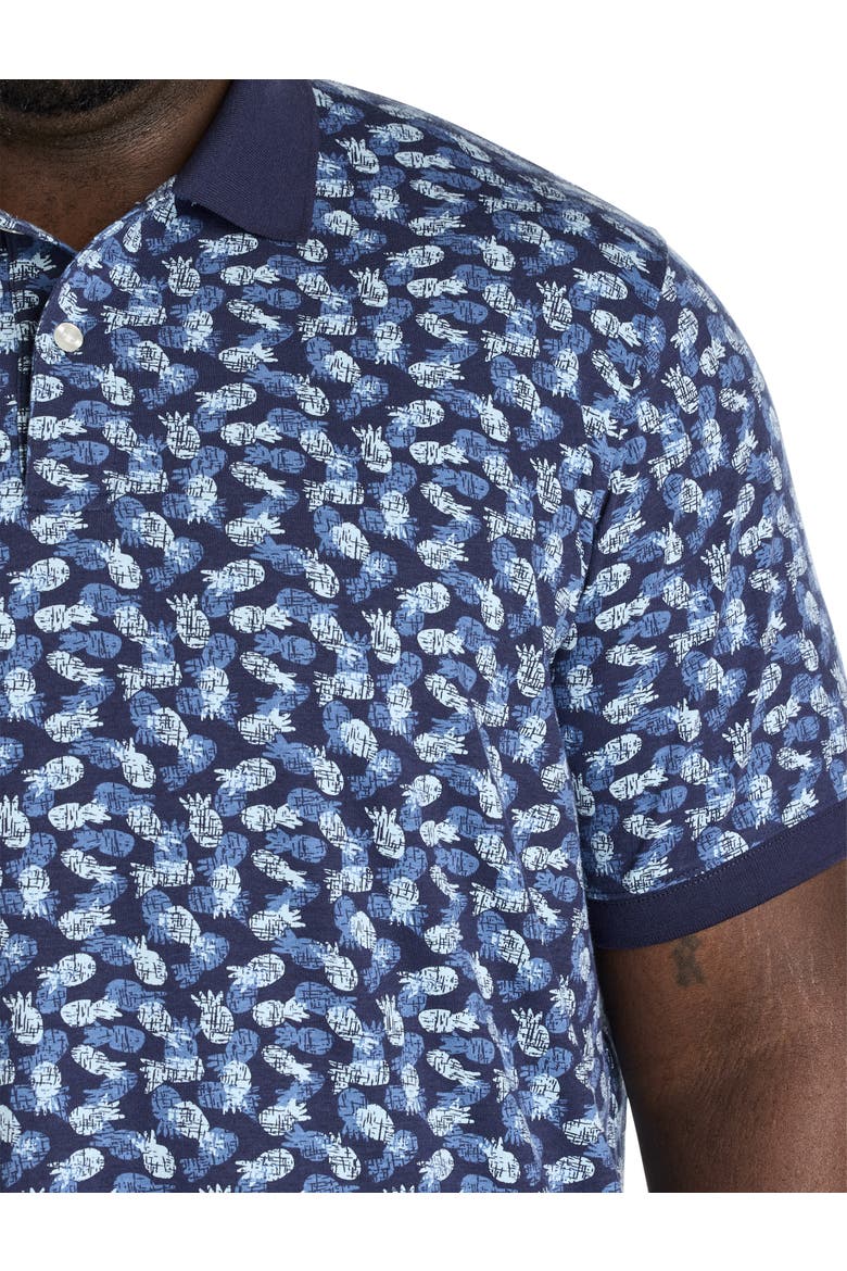 Big & Tall Pineapple Print Polo Shirt, Alternate, color, BLUE