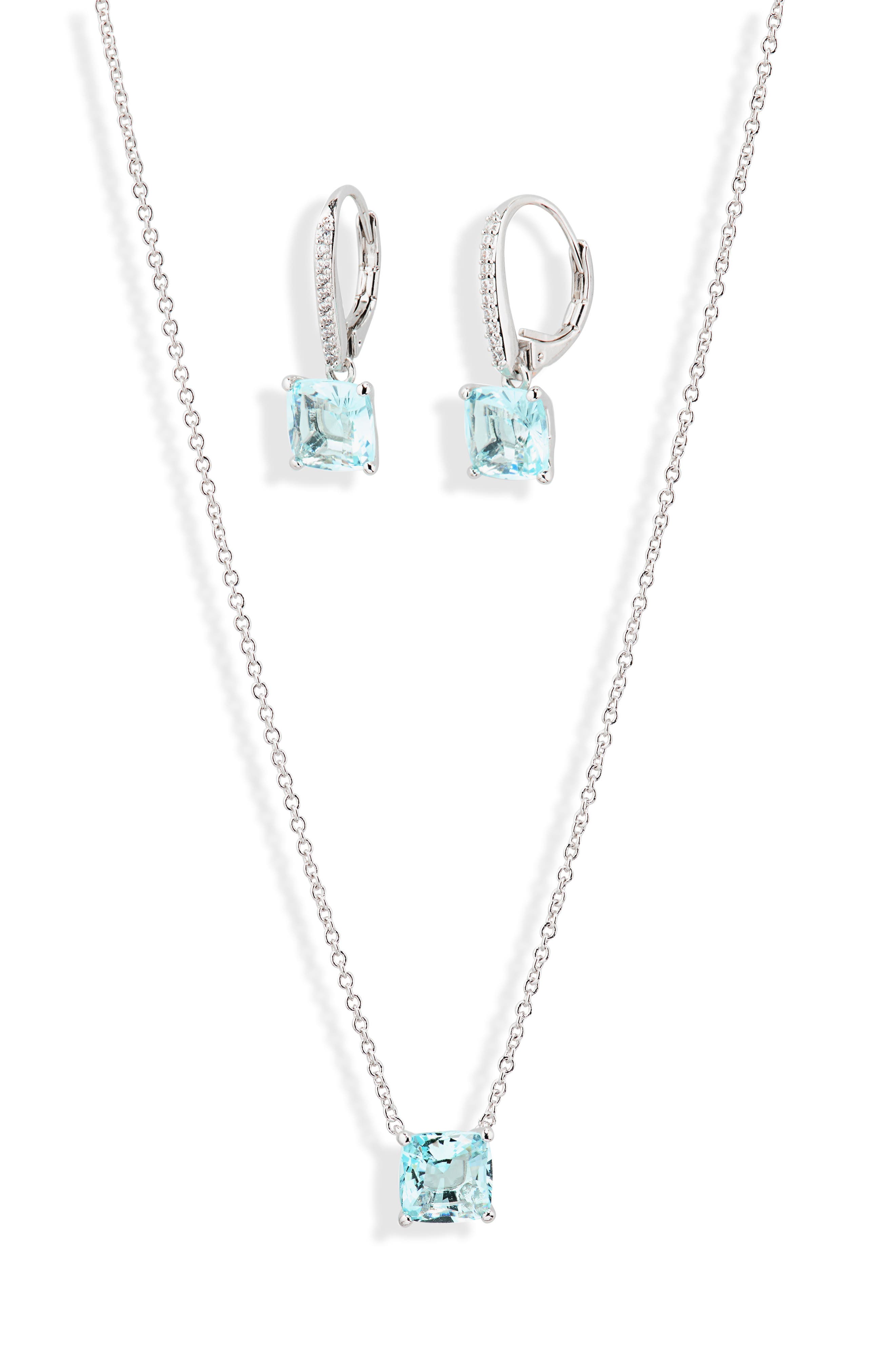 Nadri Bridesmaid Blue Cubic Zirconia Pendant Necklace & Earrings Set