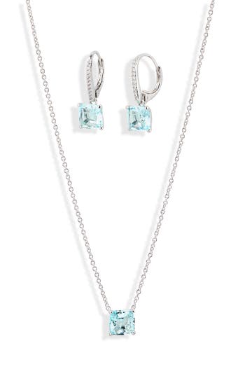 Nadri Bridesmaid Blue Cubic Zirconia Pendant Necklace & Earrings Set In Metallic