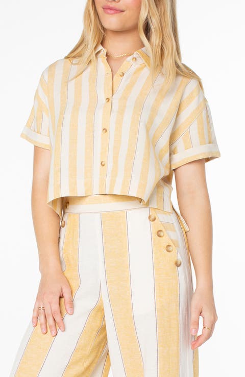 Kula Linen Blend Crop Button-Up Shirt