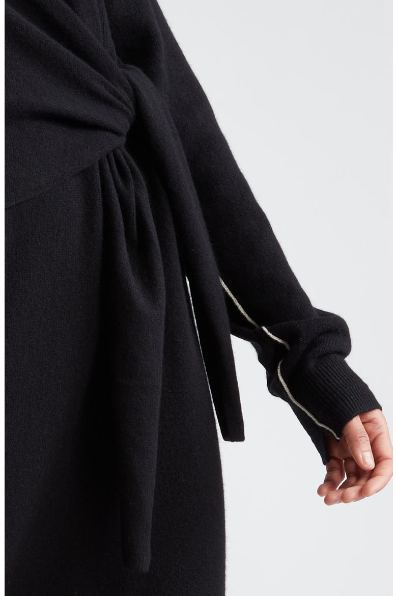 Knot Long Sleeve Recycled Cashmere & Organic Cotton Sweater Dress, Alternate, color, BLACK
