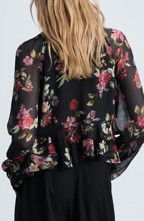 Mango Floral Print Ruffle Shirt In Black
