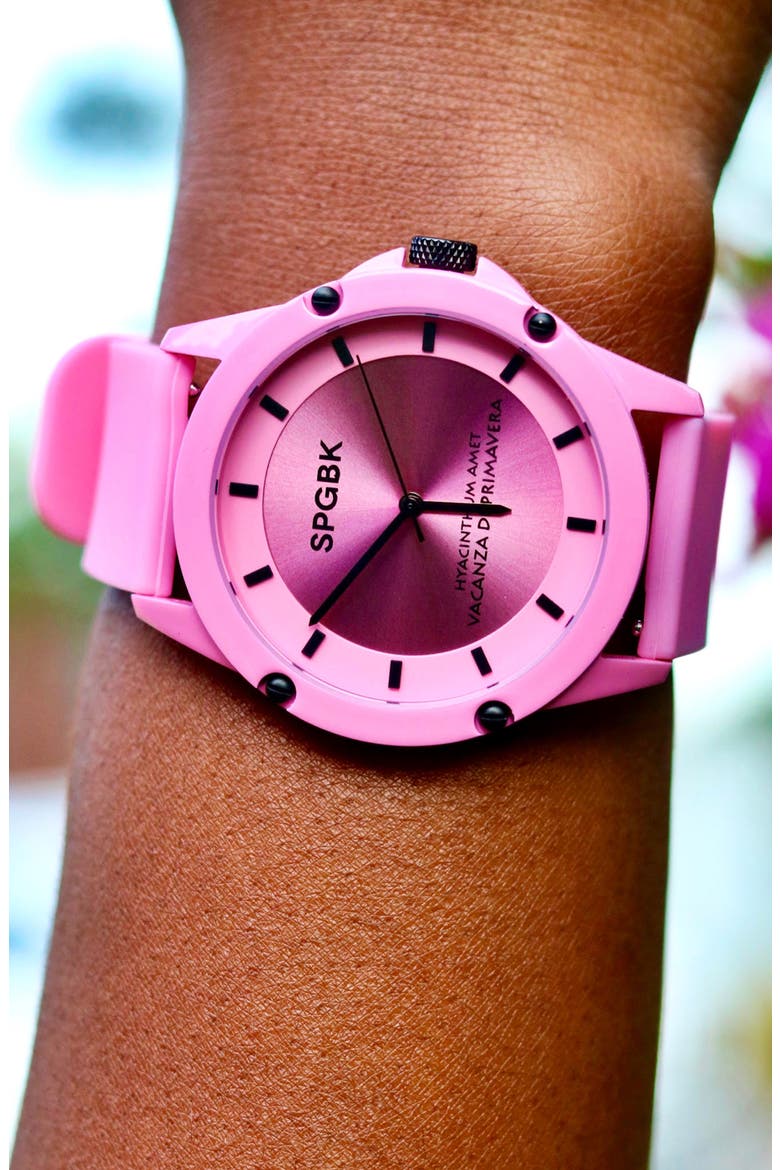 Hillendale Silicone Strap Watch, 44mm, Alternate, color, LIGHT PINK